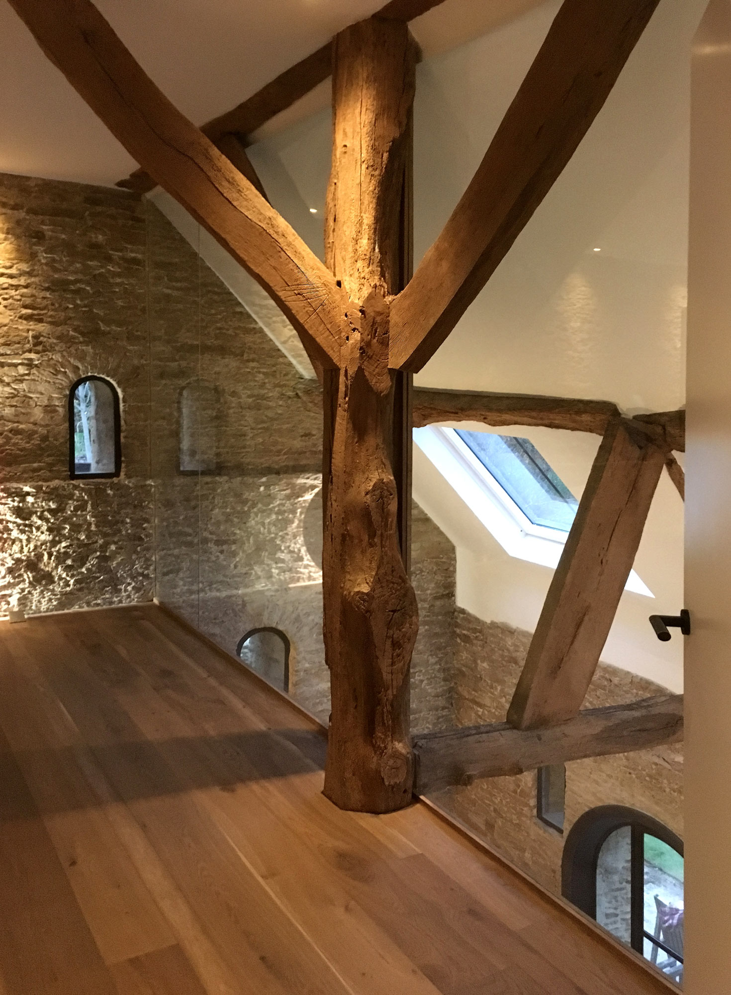 Restored timbers in a barn conversion